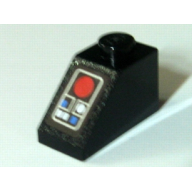 black slope 45 2 x 1 with blue and white buttons and large red circle pattern sticker - set 10188
