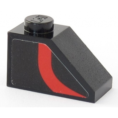 black slope 45 2 x 1 with curved red stripe on black background pattern model left side sticker - set 75955