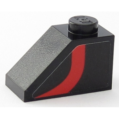 black slope 45 2 x 1 with curved red stripe on black background pattern model right side sticker - set 75955