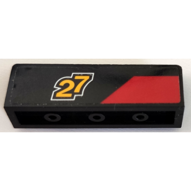 black panel 1 x 4 x 1 with red trapezoid stripe and yellow 27 pattern model left side sticker - set 60144
