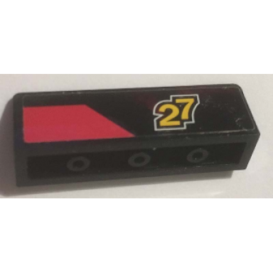 black panel 1 x 4 x 1 with red trapezoid stripe and yellow 27 pattern model right side sticker - set 60144