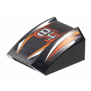 black slope curved 2 x 2 lip with 84 and orange red and silver stripes pattern