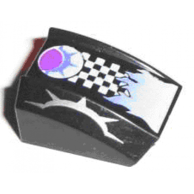 black slope curved 2 x 2 lip with white checkered stripe and flames silver half circles with spikes pattern