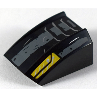 black slope curved 2 x 2 lip with silver vents and yellow hood latches pattern