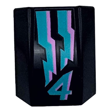 black slope curved 2 x 2 lip with dark turquoise and lavender lightning energy and number 4 pattern