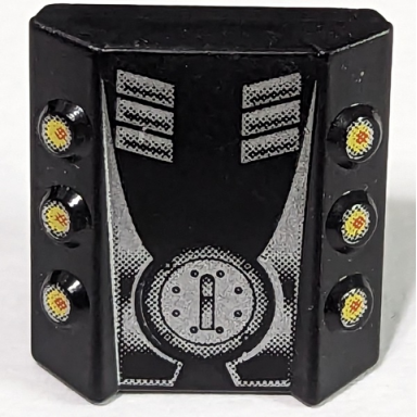black brick modified 2 x 2 no studs sloped with 6 side pistons raised with silver engine pattern