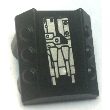 black brick modified 2 x 2 no studs sloped with 6 side pistons raised with silver armor plates rivets and nozzles pattern sticker - sets 8104 8108