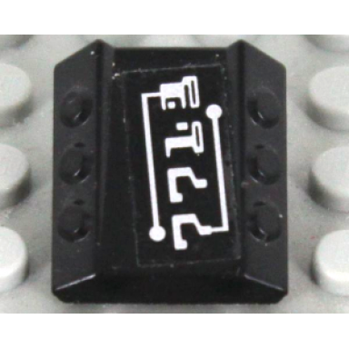 black brick modified 2 x 2 no studs sloped with 6 side pistons raised with silver 7713 pattern sticker - set 7713