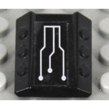 black brick modified 2 x 2 no studs sloped with 6 side pistons raised with silver exo-force circuitry pattern sticker - set 7713