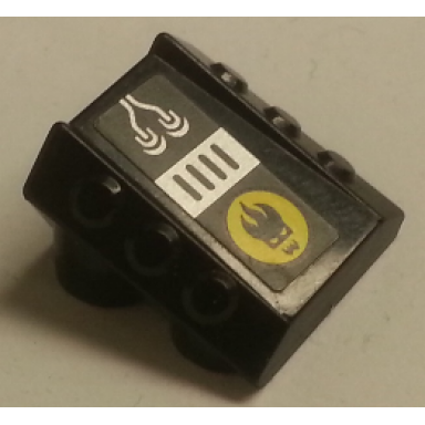 black brick modified 2 x 2 no studs sloped with 6 side pistons raised with wires grille and agents dr inferno logo pattern sticker - set 8633