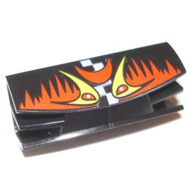 black vehicle grille 1 x 4 with 2 pins with flames and eyes pattern