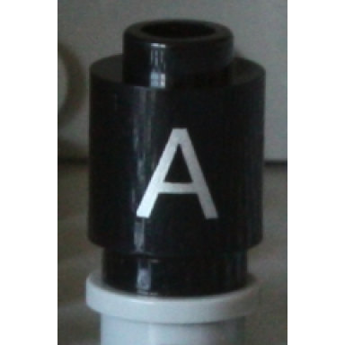 black brick round 1 x 1 with silver capital letter a pattern