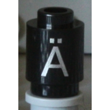black brick round 1 x 1 with silver capital letter a with diaeresis ä pattern