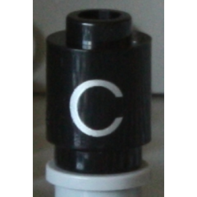 black brick round 1 x 1 with silver capital letter c pattern