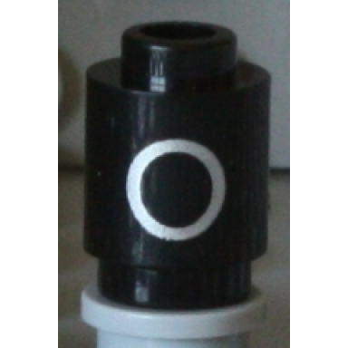 black brick round 1 x 1 with silver capital letter o pattern