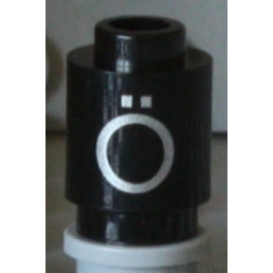 black brick round 1 x 1 with silver capital letter o with diaeresis ö pattern