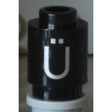 black brick round 1 x 1 with silver capital letter u with diaeresis ü pattern