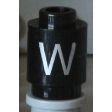 black brick round 1 x 1 with silver capital letter w pattern