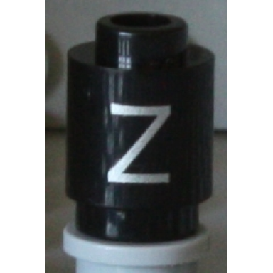black brick round 1 x 1 with silver capital letter z pattern