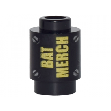 black brick round 1 x 1 with yellow bat merch and silver screws pattern