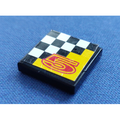 black tile 2 x 2 with red number 5 on yellow and checkered background pattern sticker - set 8225