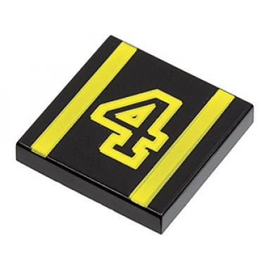 black tile 2 x 2 with number 4 yellow outline and stripes pattern