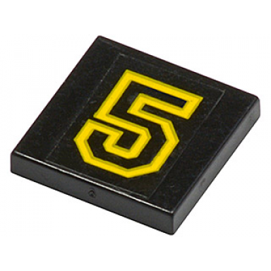 black tile 2 x 2 with number 5 yellow outline pattern sticker - set 6679-1