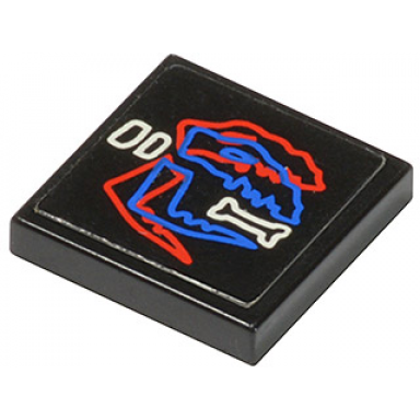 black tile 2 x 2 with dinosaur skeleton and bone pattern sticker - sets 1737 5129 6854 6856 6899 6938 6958 6982