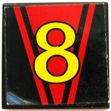 black tile 2 x 2 with number 8 pattern sticker - set 8818