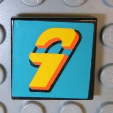 black tile 2 x 2 with number 9 yellow on turquoise background pattern sticker - sets 3038 8266