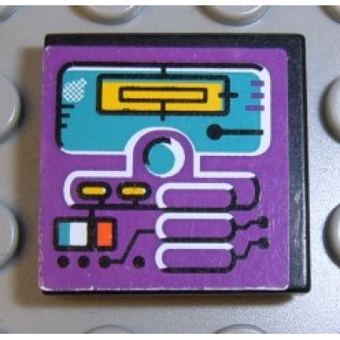 black tile 2 x 2 with turquoise screen on purple background pattern sticker - sets 3038 8266