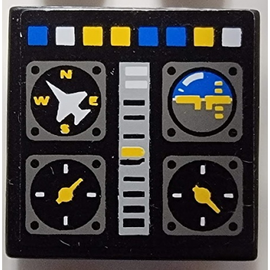 black tile 2 x 2 with avionics controls pattern sticker - set 8222