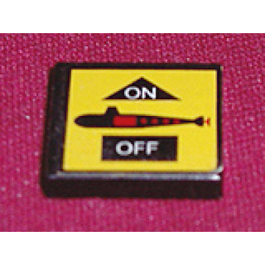 black tile 2 x 2 with black submarine on yellow background pattern sticker - set 8480