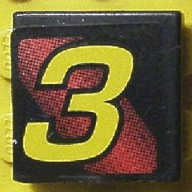 black tile 2 x 2 with number 3 yellow on red and black background pattern sticker - set 8219