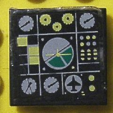 black tile 2 x 2 with avionics green and light gray pattern 1 sticker - set 8856