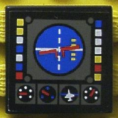black tile 2 x 2 with avionics blue and dark gray pattern sticker - set 8286