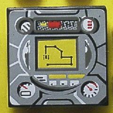 black tile 2 x 2 with gauges and yellow navigation screen on light gray background pattern sticker - sets 8482 8483