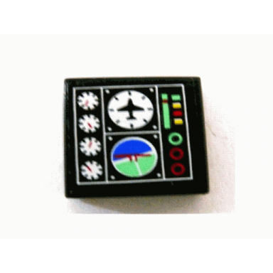 black tile 2 x 2 with gauges and airplane and horizon screen pattern sticker - set 8412
