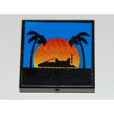 black tile 2 x 2 with hovercraft sunset pattern sticker - set 8485