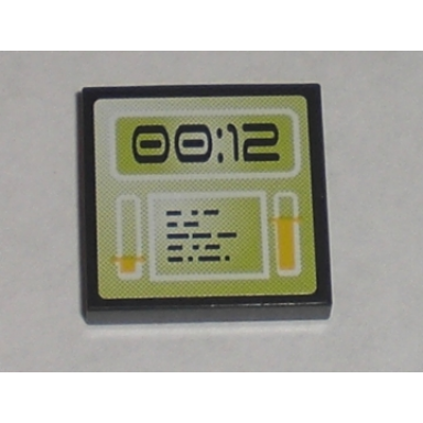 black tile 2 x 2 with lime computer screen with 00:12 pattern sticker - set 8971