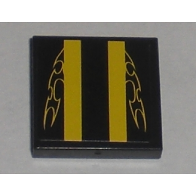 black tile 2 x 2 with yellow stripes and flames pattern sticker - set 8196