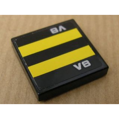 black tile 2 x 2 with yellow stripes and silver v8 pattern sticker - set 8154