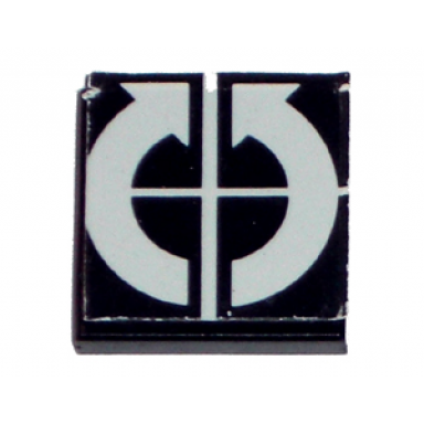 black tile 2 x 2 with white crossed lines and arrows curved clockwise counterclockwise pattern sticker - set 8094