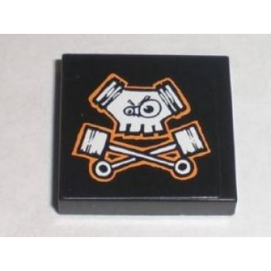 black tile 2 x 2 with pistons skull pattern sticker - set 8211