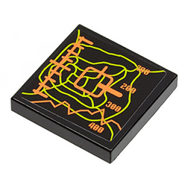 black tile 2 x 2 with orange and lime elevation display pattern sticker - set 8960
