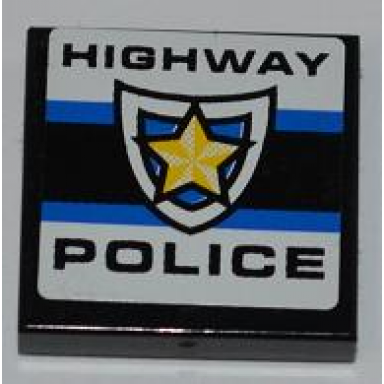 black tile 2 x 2 with highway police and police yellow star badge pattern sticker - set 8197