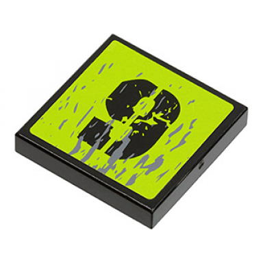 black tile 2 x 2 with dark bluish gray splatters and black number 9 on lime background pattern sticker - set 8708