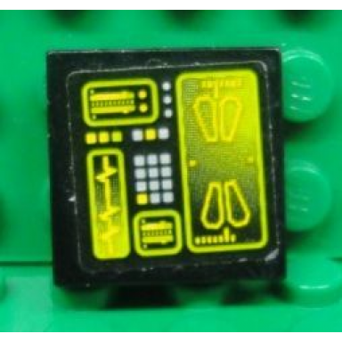black tile 2 x 2 with buttons and neon green screens on black background pattern sticker - set 8107