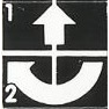black tile 2 x 2 with white number 1 number 2 crossed lines and arrows up curved clockwise pattern sticker - set 8094