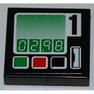 black tile 2 x 2 with 02.98 and black number 1 pattern sticker - set 60016